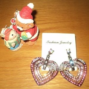 New With Tags Heart/Rhinestone Dangle Earrings
